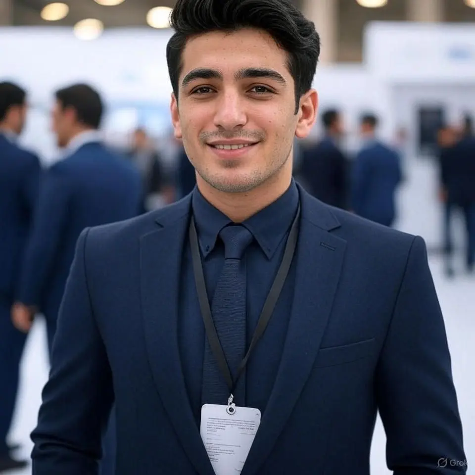پروموتر نمایشگاهی حرفه‌ای در کنار غرفه